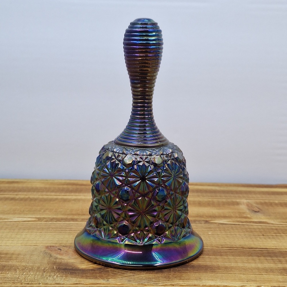 Fenton Art Glass Bell Daisy & Button Carnival Iridescent Amethyst Purple Vintage